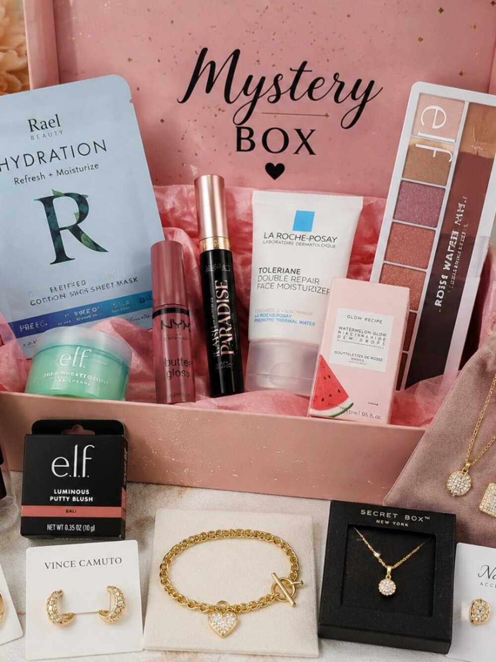 Beauty & Jewelry Mystery Box 10 NEW Items $100+ Value Full Size